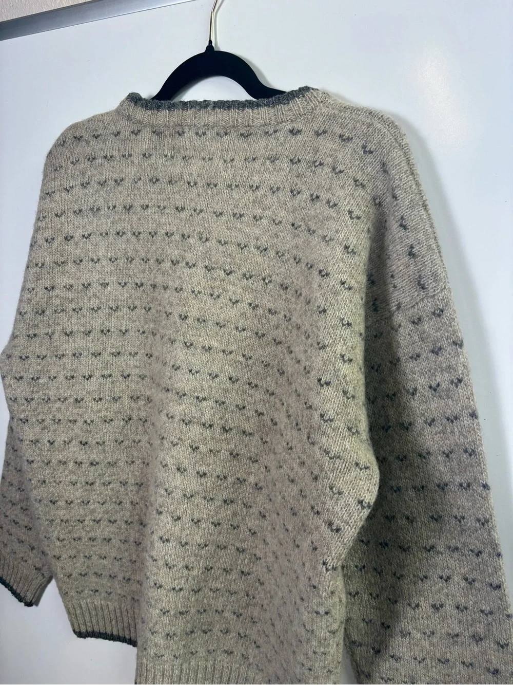 Vintage Woolrich Birdseye Knit Wool Sweater Mens Large Beige Charcoal Crewneck